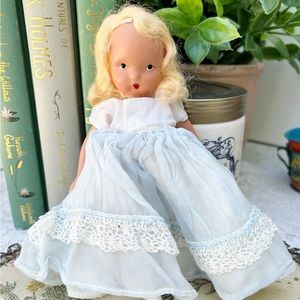 Vintage Nancy Ann Bisque Doll Storybook Figurine Blonde Hair Blue Dress